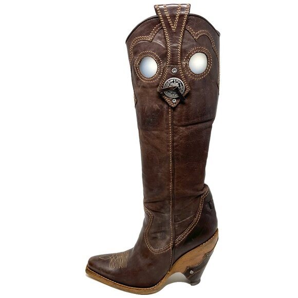 Christian Dior 2006 John Galliano Collection Western Brown Leather Boots - Picture 2 of 8